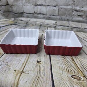Housewares International Mini 4 Inch Square Fluted Baking Dish Red White